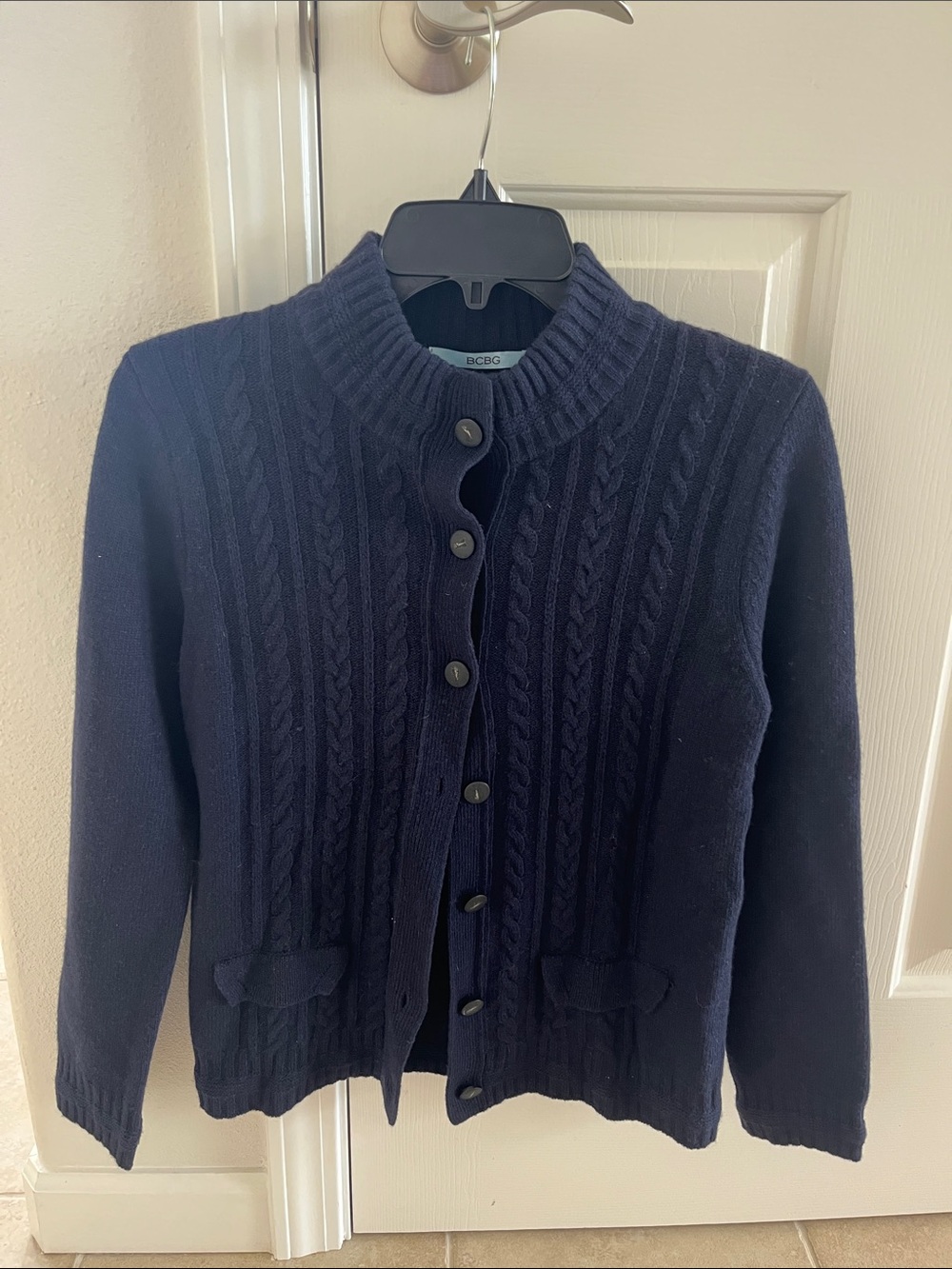BCBG Navy Cable-Knit Button Cardigan